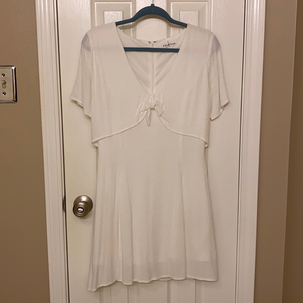 Fit & Flare White Dress with Shiny Silver detail